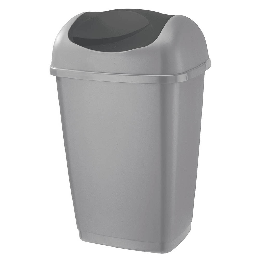poubelle à rabat bascule grise et noire h52cm 25l (GiFi-558621X)