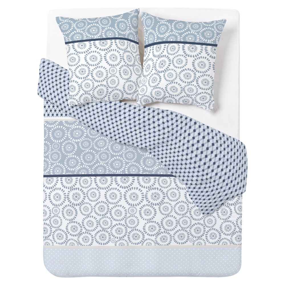 parure de lit en coton motif rond abstrait bleu et gris 220x240 cm (GiFi-559942X)