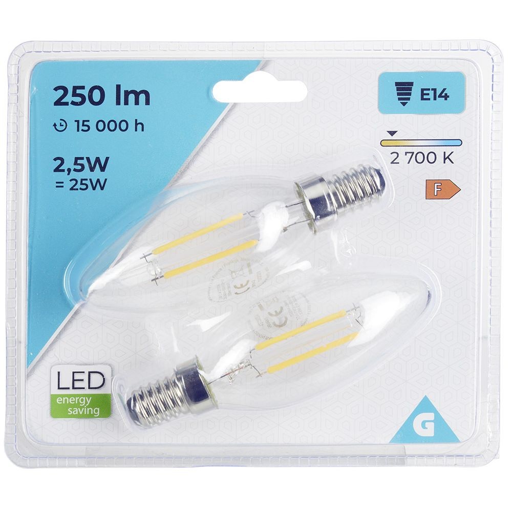 ampoule led filament e14 c35 homday lumière chaude 250lms x2 (GiFi-561642X)