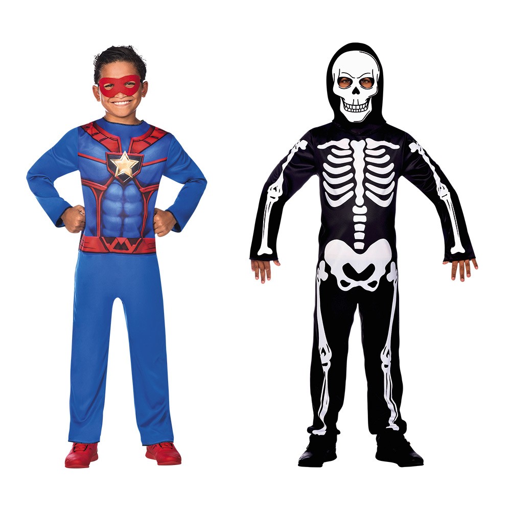 déguisement halloween réversible enfant squelette/super héros 7/10 ans (GiFi-568093X)
