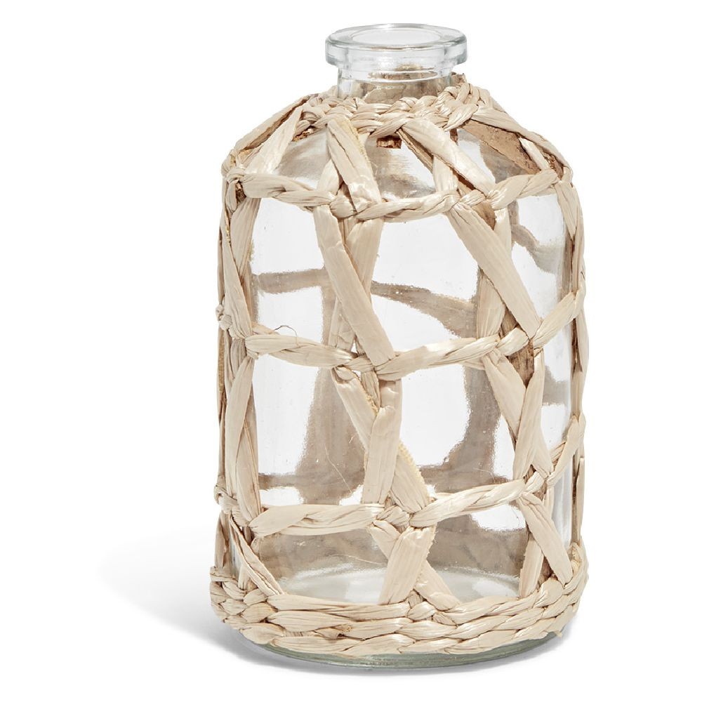 vase soliflore en verre et fibre tressée h14,5 cm (GiFi-569914X)