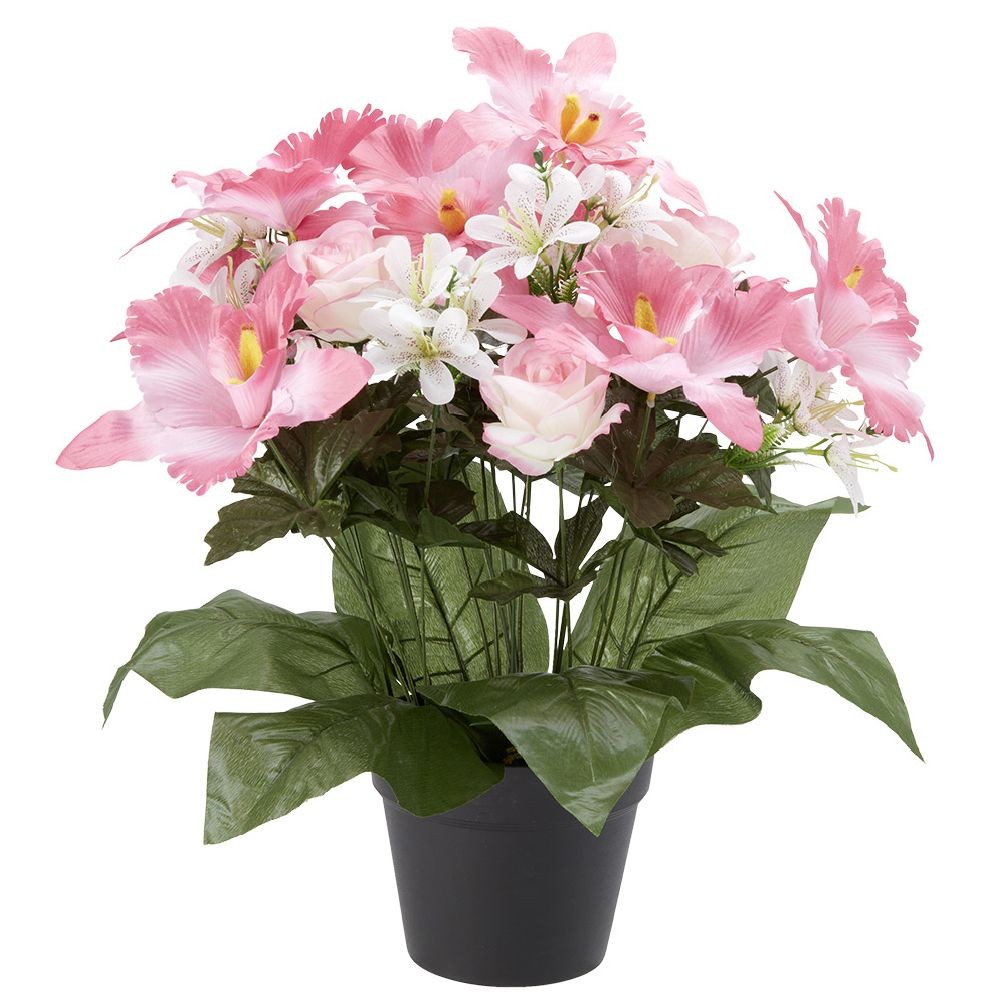 pot de lys rose h.56 cm - fleurs artificielles 24 têtes (GiFi-569930X)