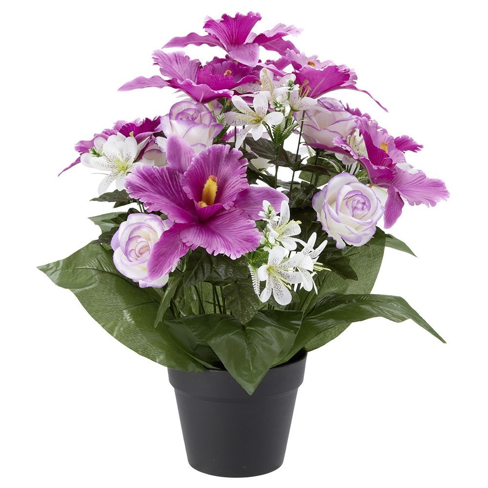 pot de lys violet h.56 cm - fleurs artificielles 24 têtes (GiFi-569931X)