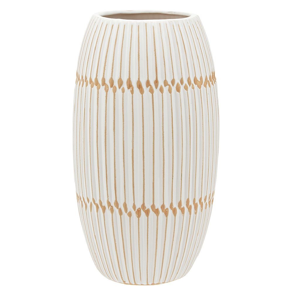 vase céramique décor relief blanc naturel h.28,5 cm (GiFi-569990X)