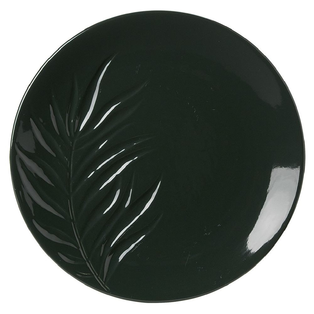 assiette plate céramique beige ou vert motif feuille ø26,5 cm (GiFi-570023X)