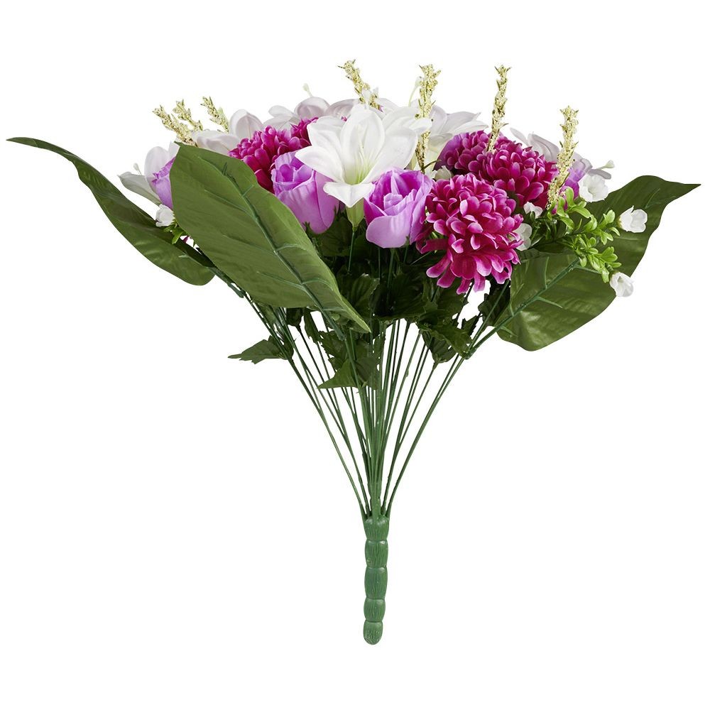 piquet lys+chrysanthème+rose h50 cm violet - fleur artificielle 36 têtes (GiFi-570035X)