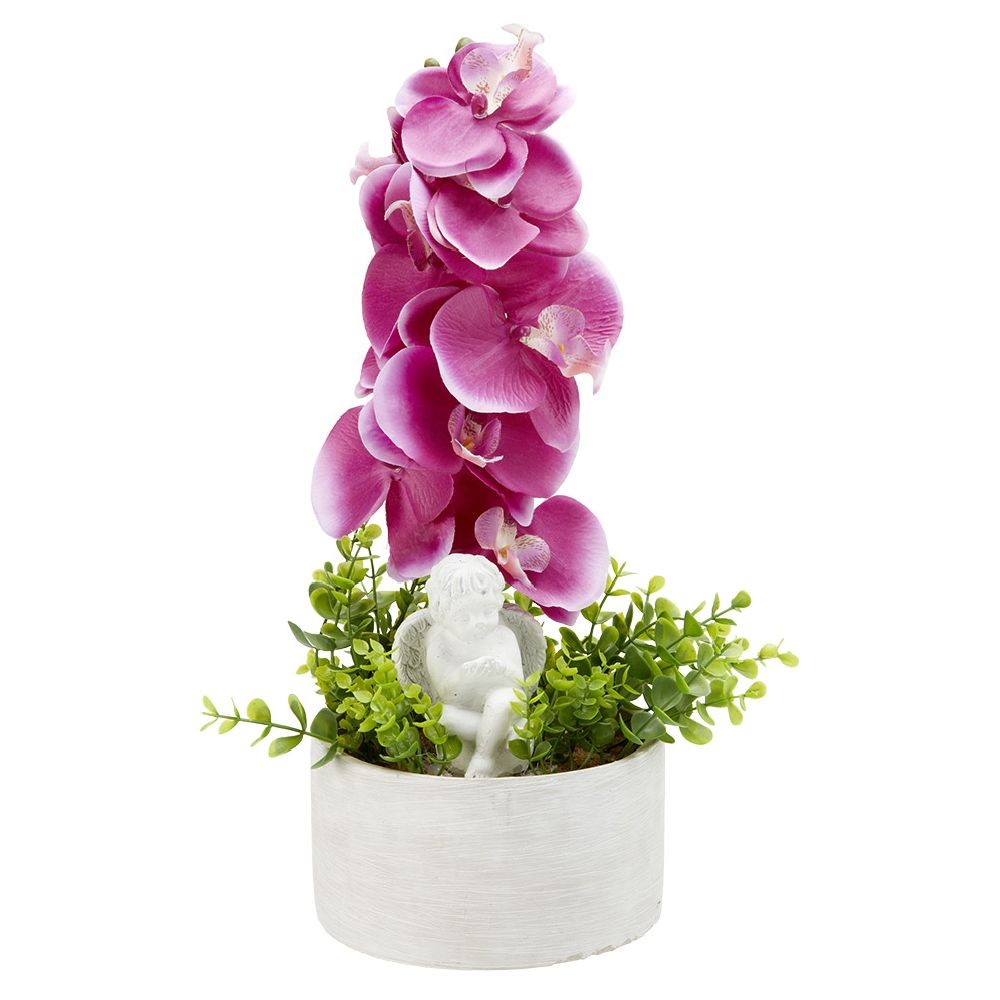 fleur artificielle orchidée dans pot en ciment h40 cm violet (GiFi-570070X)