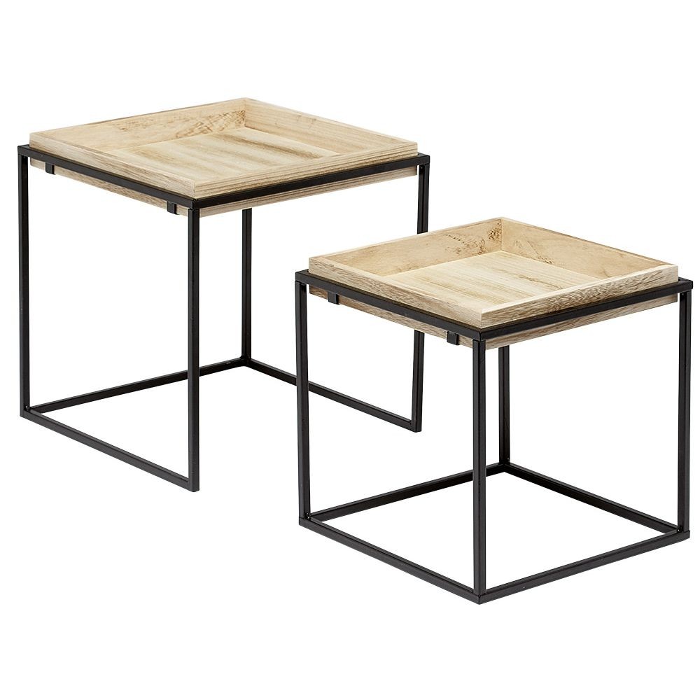 Table gigogne carré noir naturel x2 - Salon - Meuble | GiFi