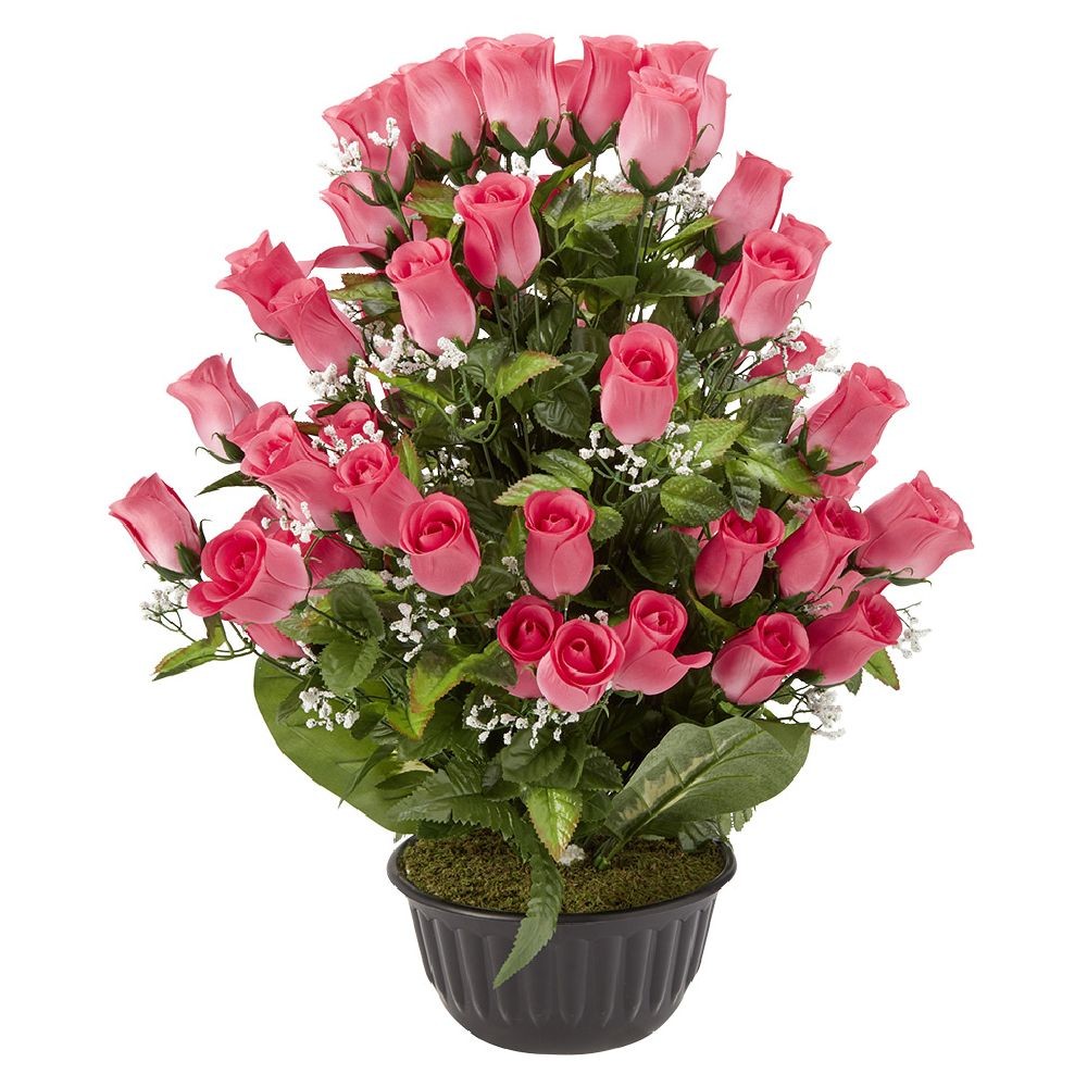 pot rose h67 cm rose - fleur artificielle 48 têtes (GiFi-570143X)