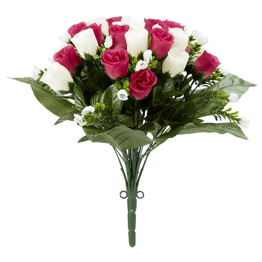 piquet rose bouton h35 cm rose - fleur artificielle 42 têtes (GiFi-570172X)