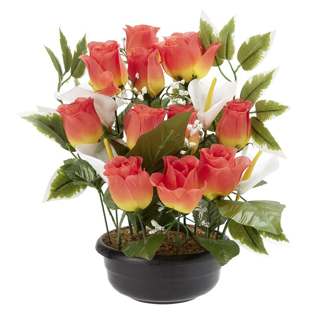 coupe de fleurs artificielles rose et arum 15 têtes orange (GiFi-570189X)