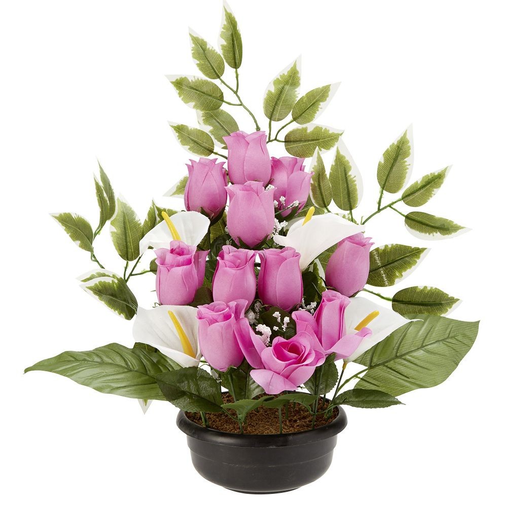 coupe de fleurs artificielles rose et arum 15 têtes violet (GiFi-570192X)