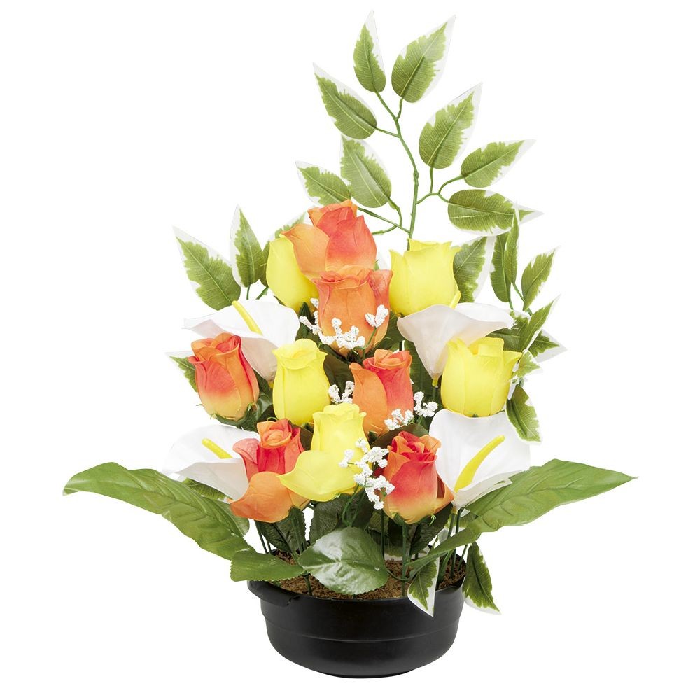 coupe de fleurs artificielles rose et arum 15 têtes jaune (GiFi-570194X)