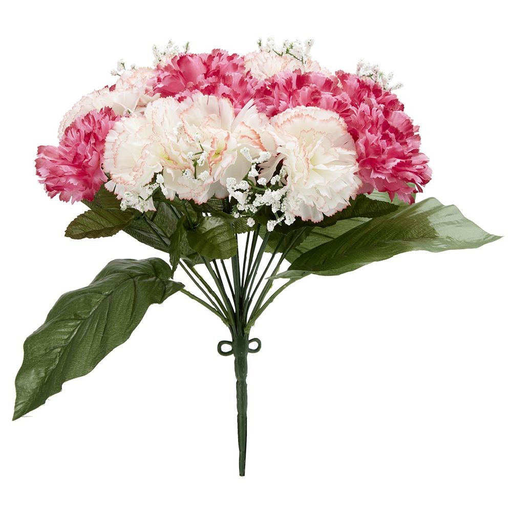piquet oeillet+gypsophile h35 cm rose - fleur artificielle 18 têtes (GiFi-570207X)