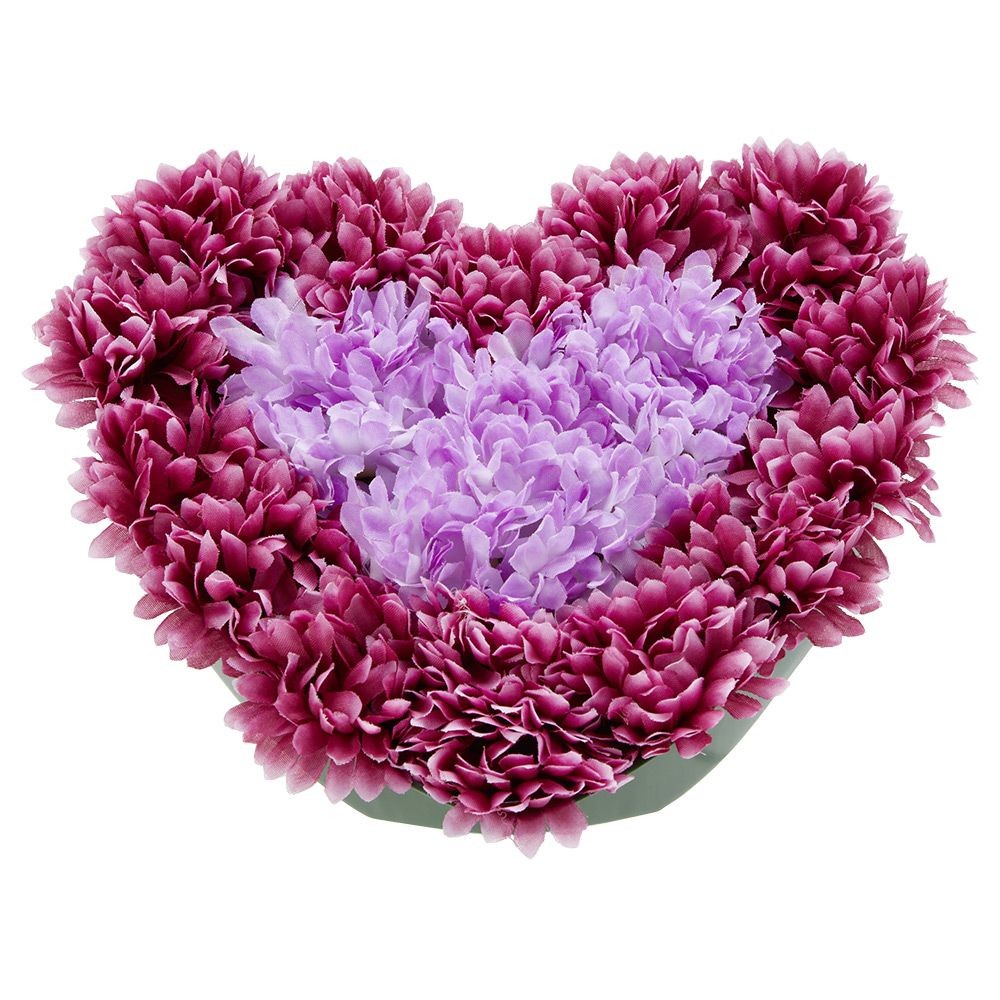 coussin chrysanthème artificiel forme coeur violet (GiFi-570213X)