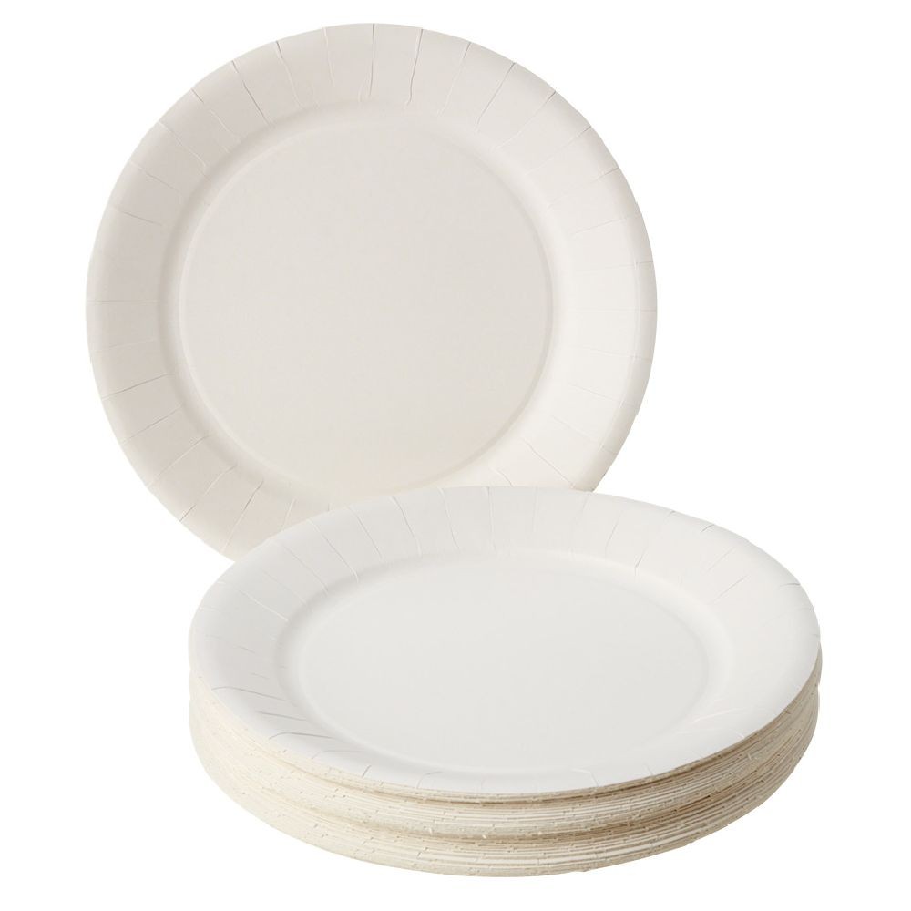 lot de 50 assiettes en carton blanc biodégradable Ø23 cm (GiFi-570437X)