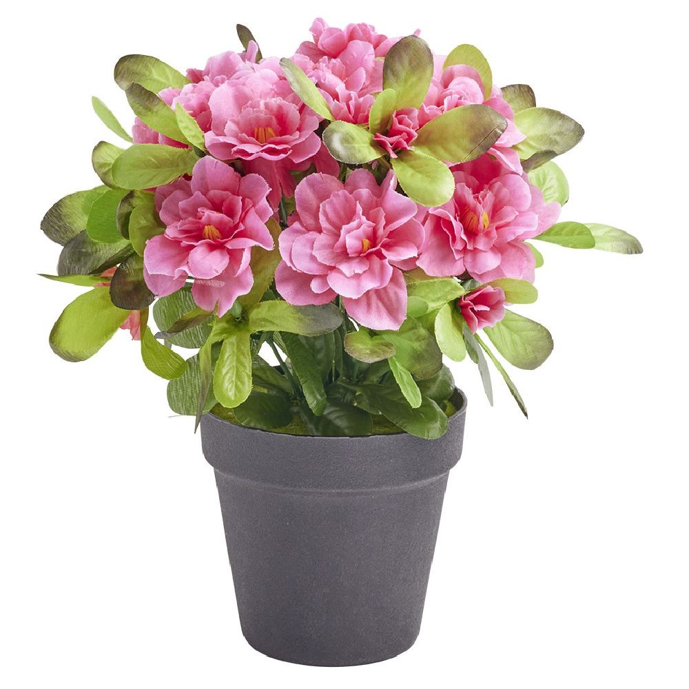 pot azalée h32 cm rose - fleur artificielle 14 têtes (GiFi-570549X)
