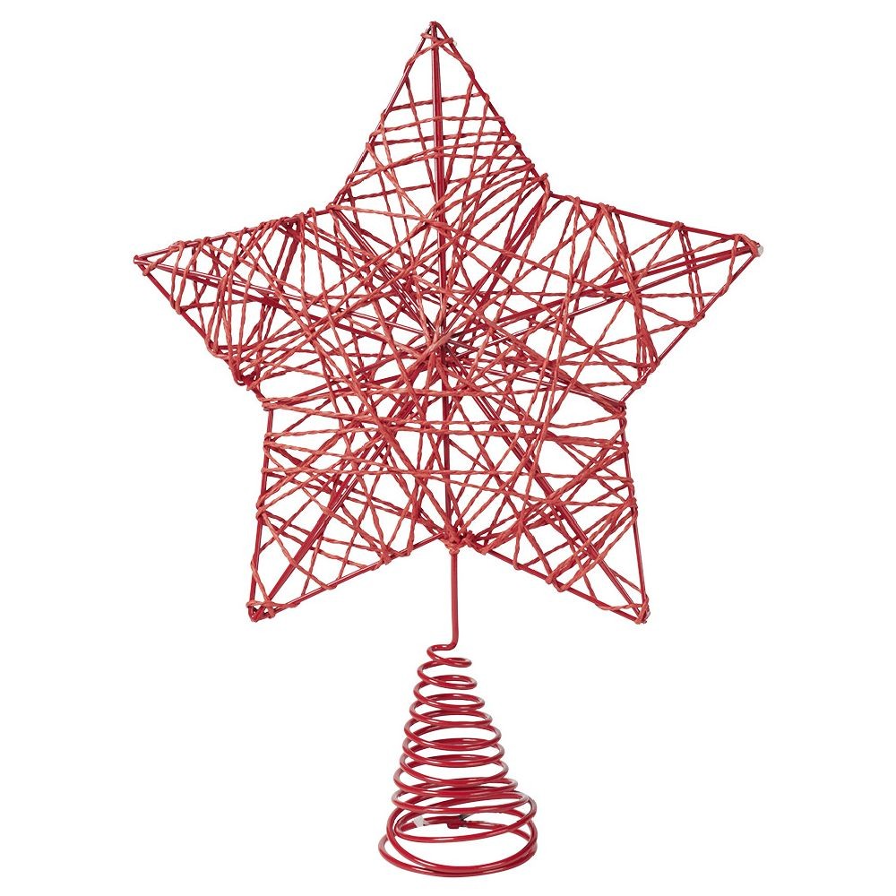 cimier tête de sapin noël forme étoile métal rouge avec corde torsadée (GiFi-572112X)