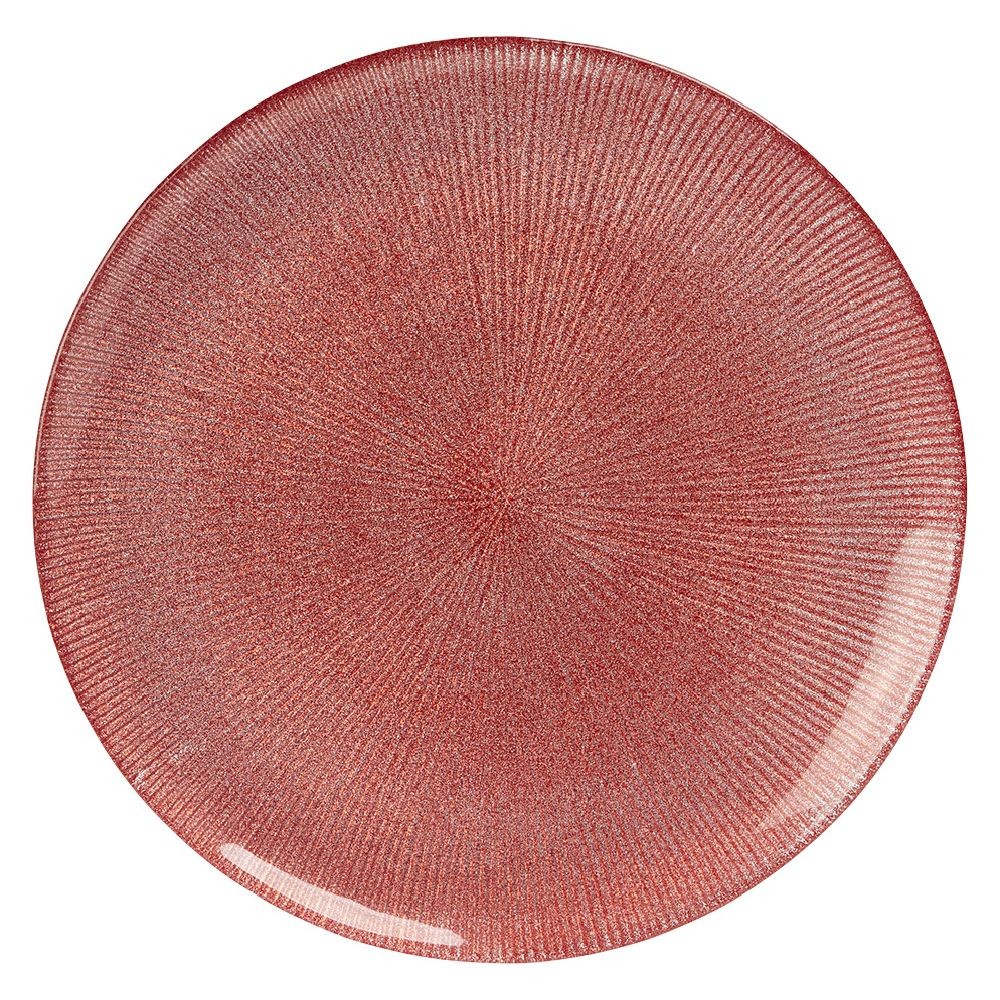 assiette plate en verre strié rouge (GiFi-572249X)