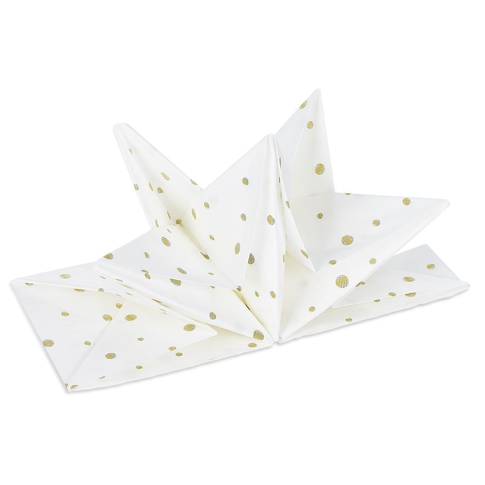 serviette origami en papier blanc motif pois dorés x12 (GiFi-572508X)