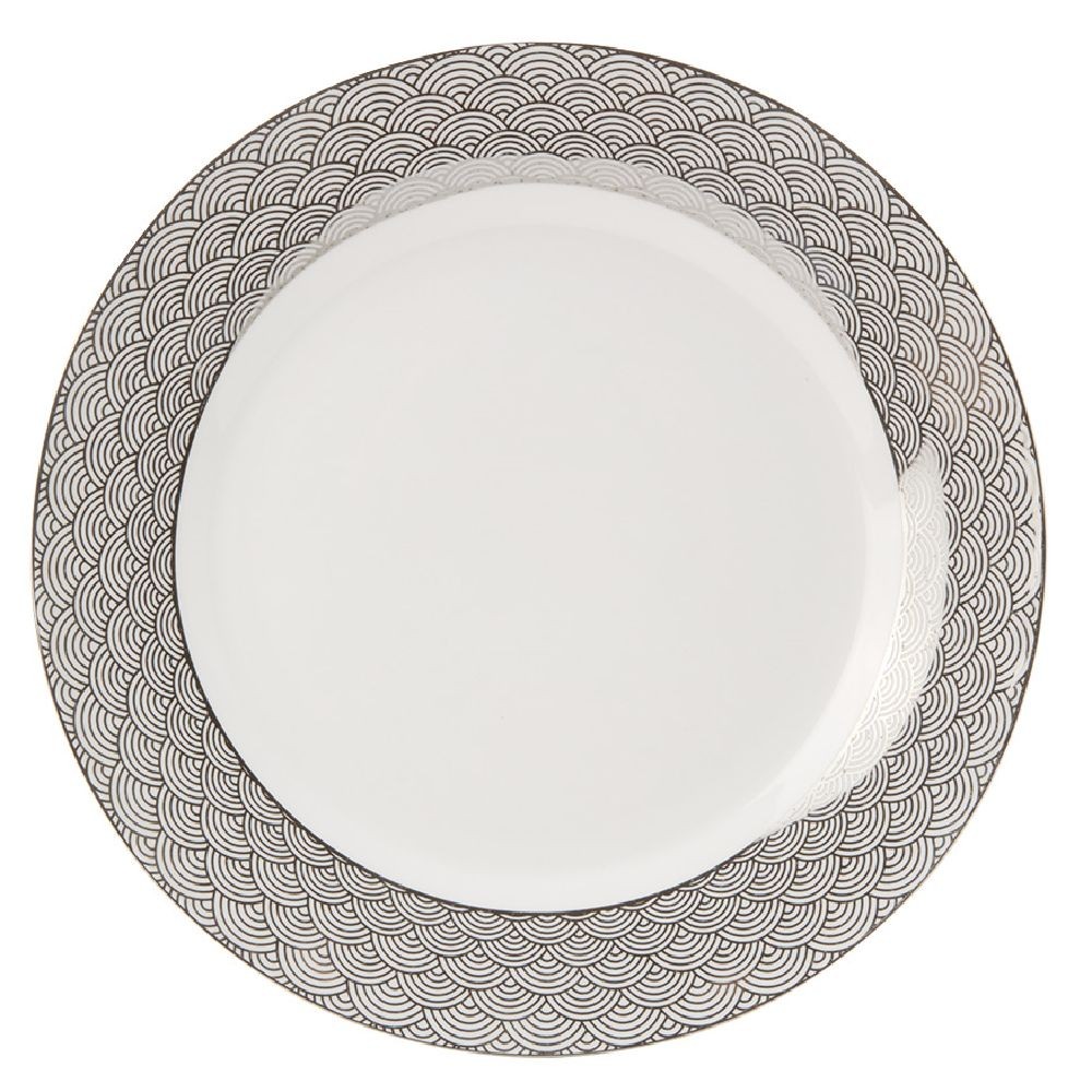 assiette plate en porcelaine motif argenté (GiFi-572896X)