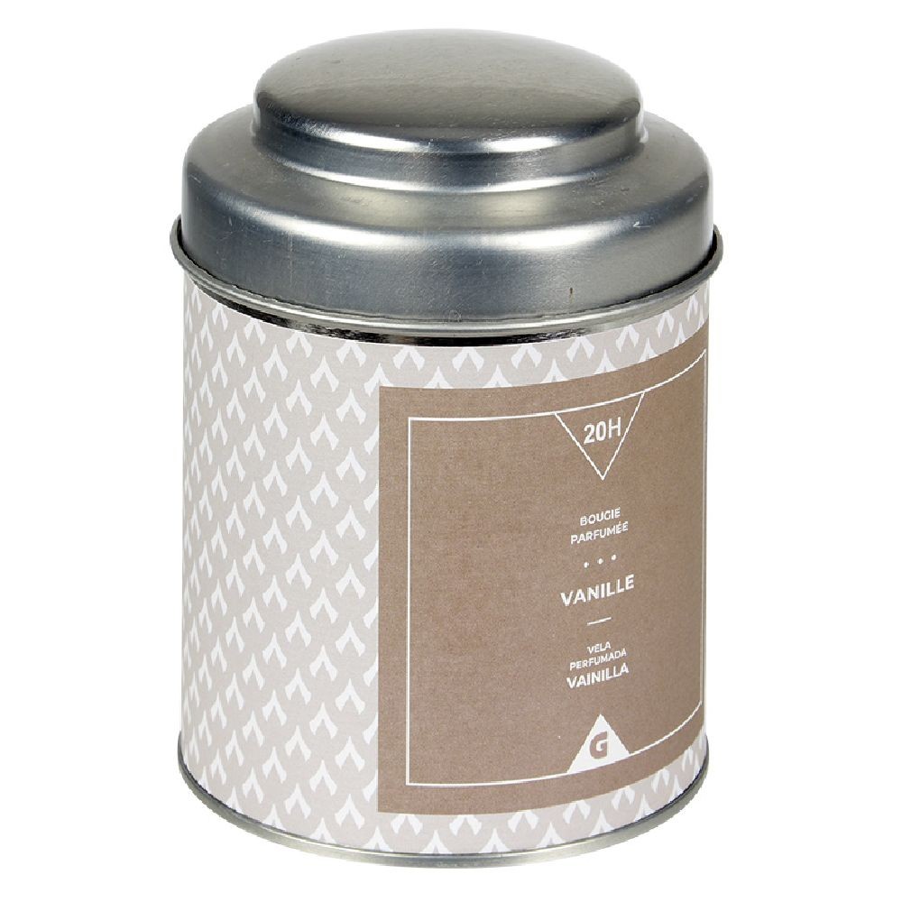 bougie parfumée dans pot en métal senteur vanille (GiFi-572943X)