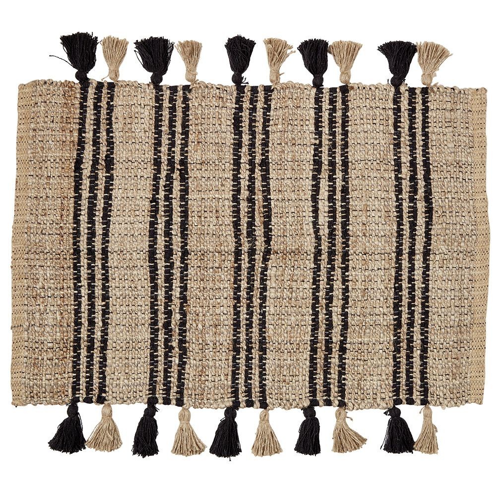 tapis en jute avec pompon noir l60x90 cm (GiFi-573294X)