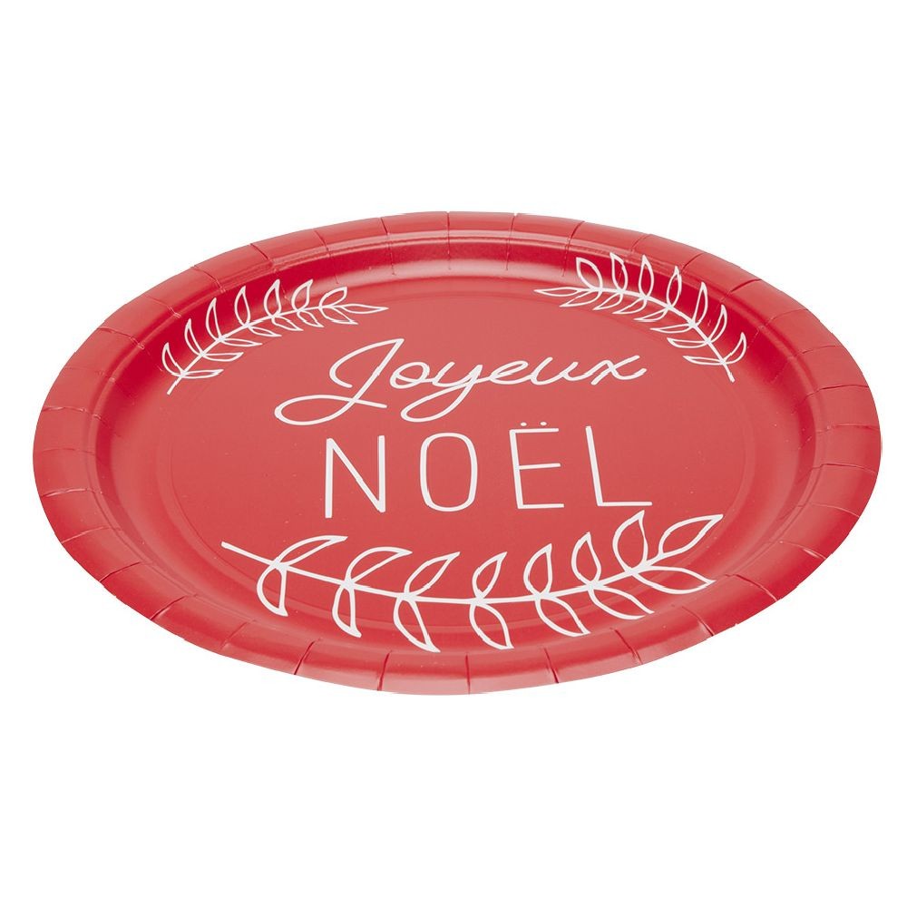 lot de 10 assiettes en carton rouge "joyeux noël" (GiFi-573593X)