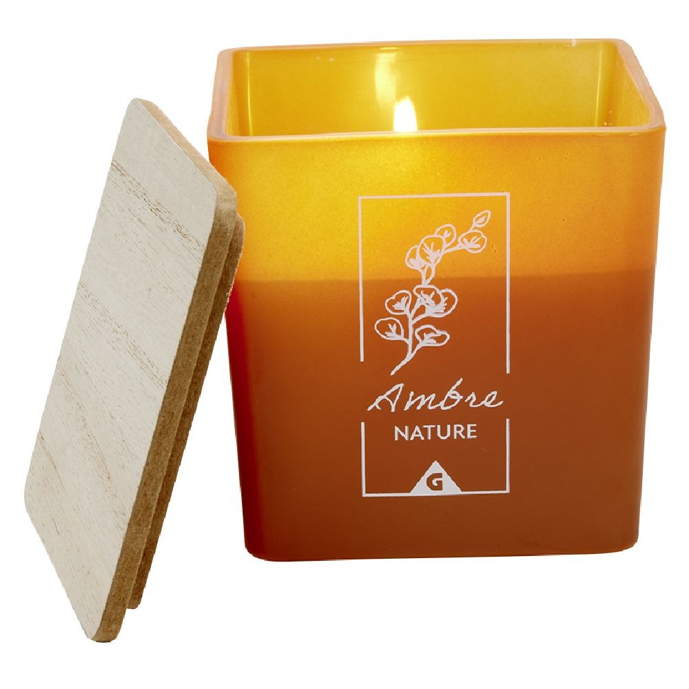 bougie dans pot carré avec couvercle bois senteur ambre (GiFi-576783X)
