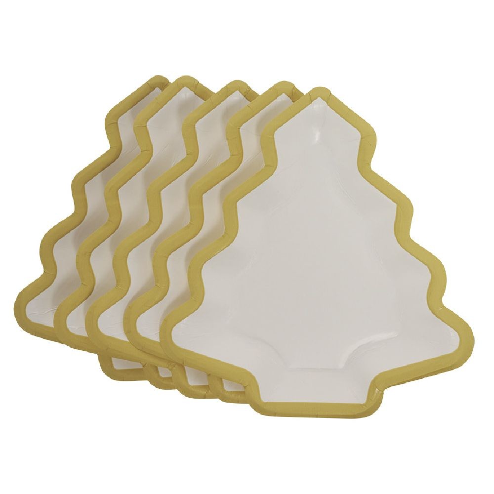 assiette carton sapin blanc avec liseré doré x10 (GiFi-576913X)