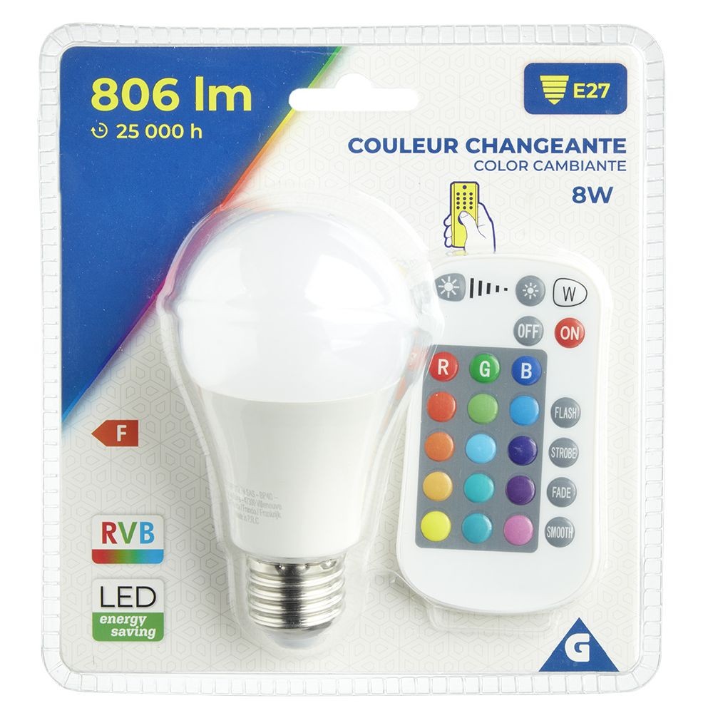 ampoule led e27 a60 couleurs changeantes avec télécommande 806lms (GiFi-577173X)