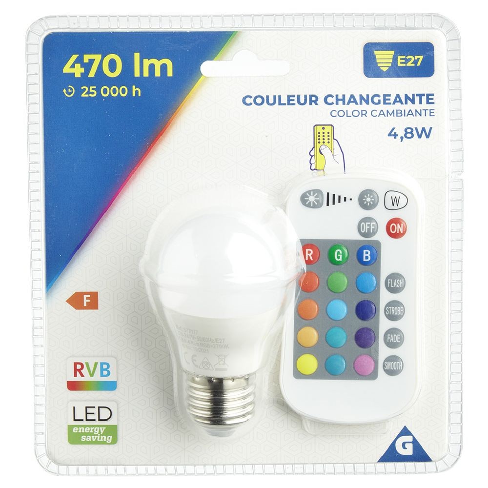 ampoule led e27 g45 couleurs changeantes avec télécommande 470lms (GiFi-577177X)