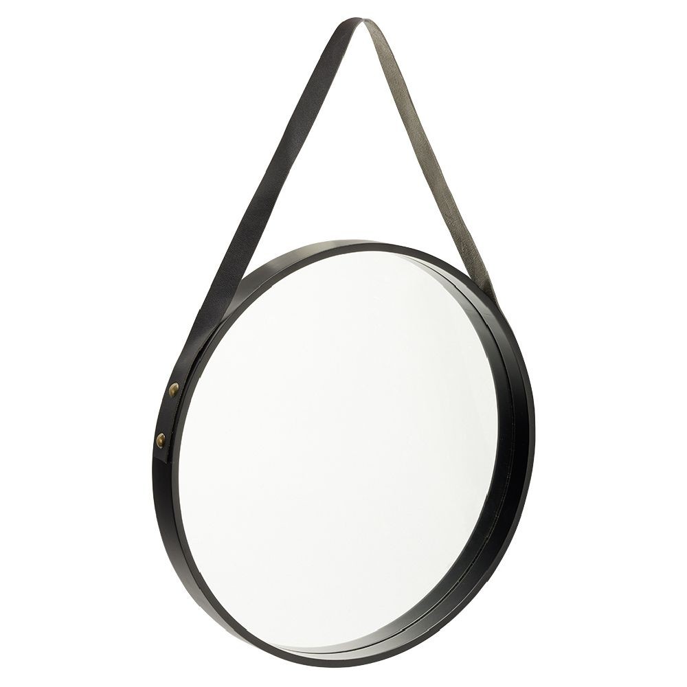miroir rond à suspendre contour bois noir Ø40 cm (GiFi-579645X)