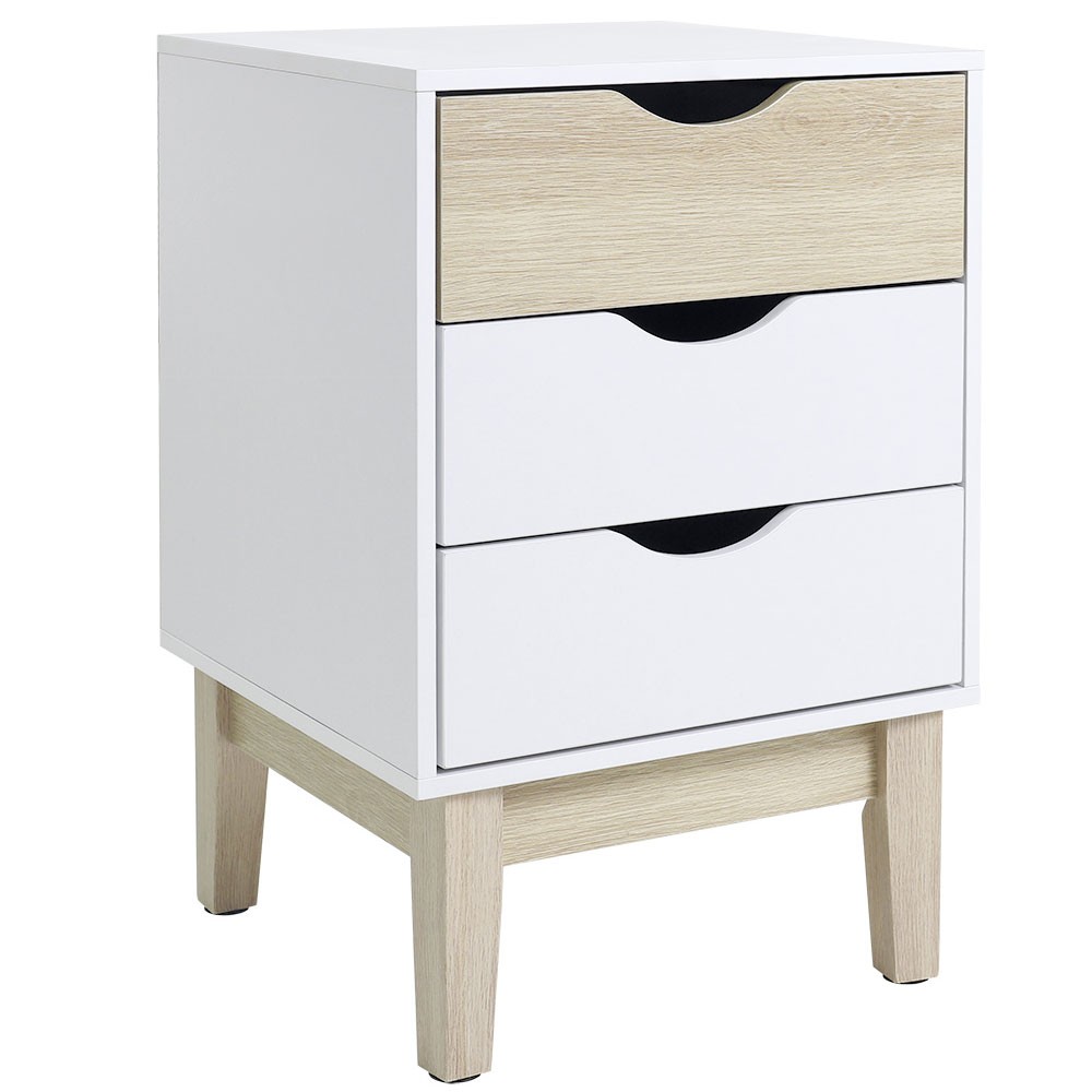 meuble de rangement lida 3 tiroirs en bois naturel et blanc (GiFi-580123X)