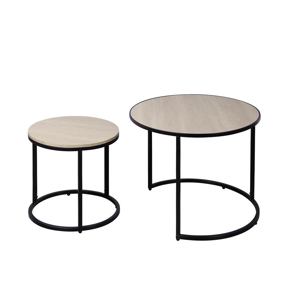 table basse gigogne métal et bois naturel et noir x2 (GiFi-580128X)