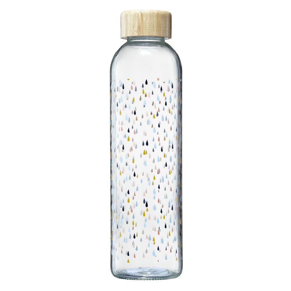 bouteille en verre motif gouttes avec bouchon en bambou 730 ml (GiFi-581945X)
