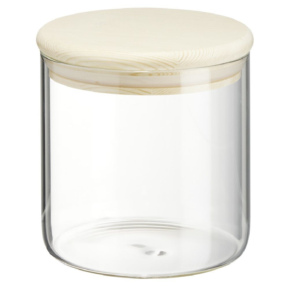 bocal rond transparent avec couvercle en bois 0,6l (GiFi-581950X)