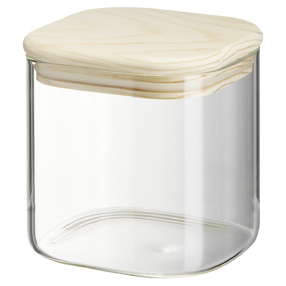 bocal carré transparent avec couvercle en bois 0,6l (GiFi-581953X)