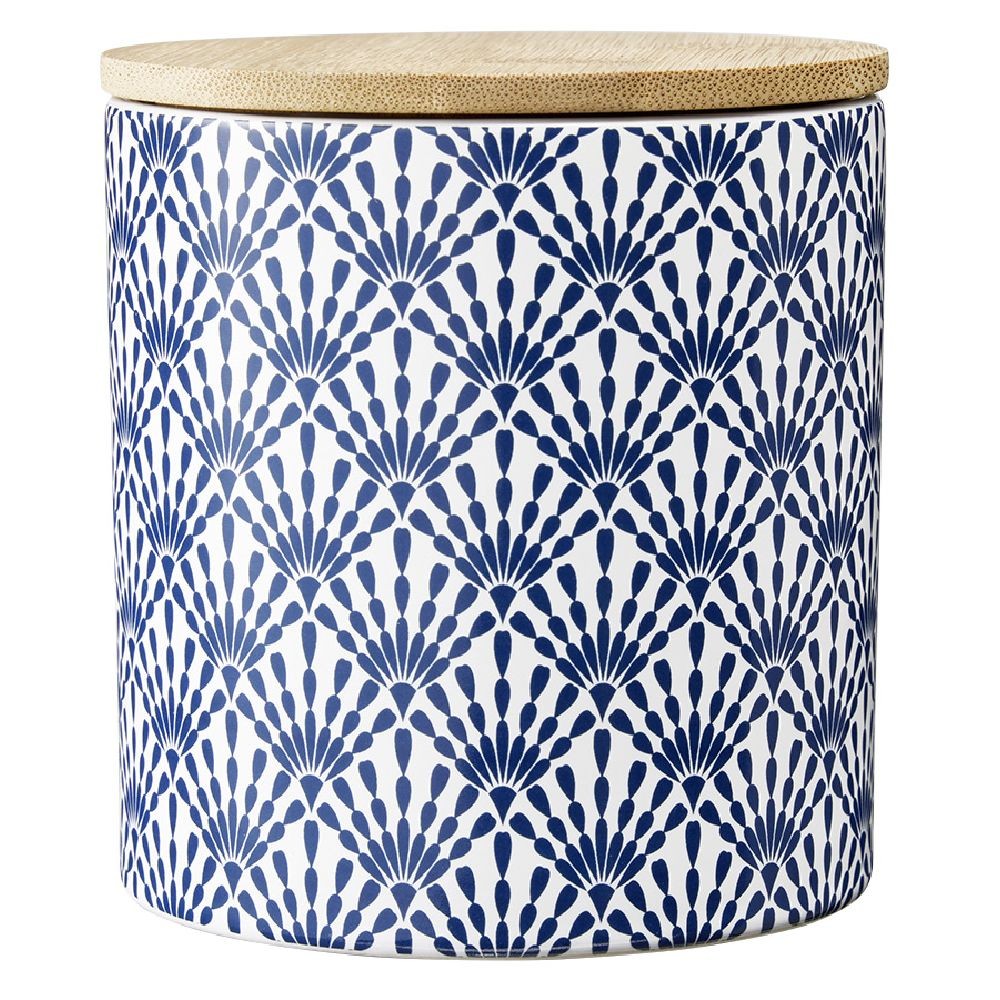 pot en céramique à motif bleu avec couvercle en bois h10,5 cm (GiFi-582011X)