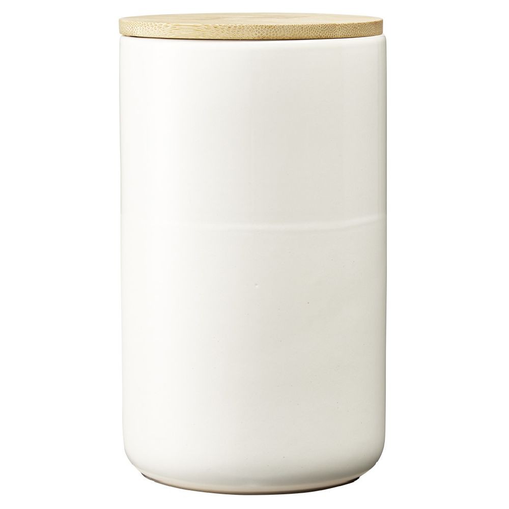 pot en céramique blanc avec couvercle en bois h16,5 cm (GiFi-582012X)