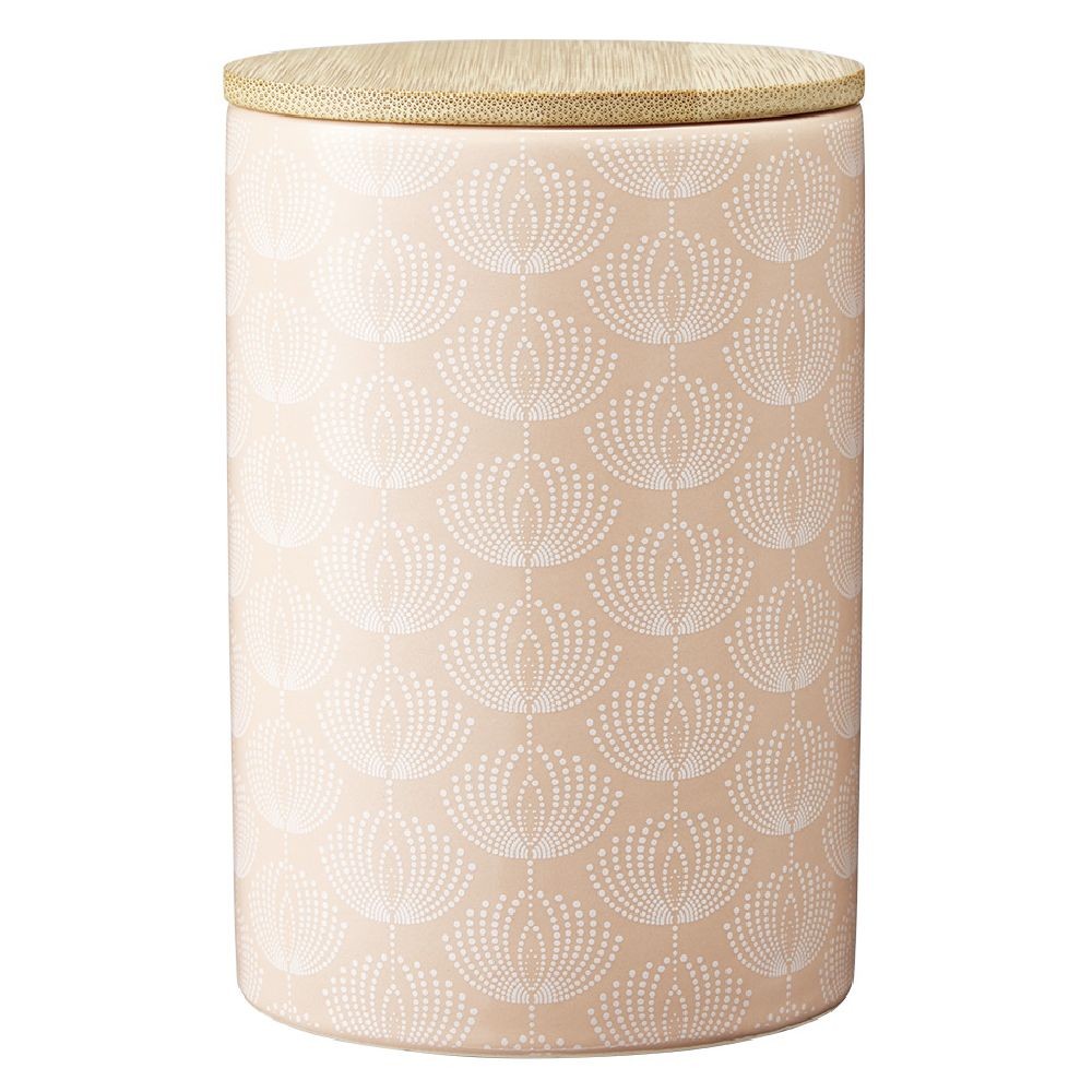 pot en céramique à motif rose avec couvercle en bois h14 cm (GiFi-582013X)