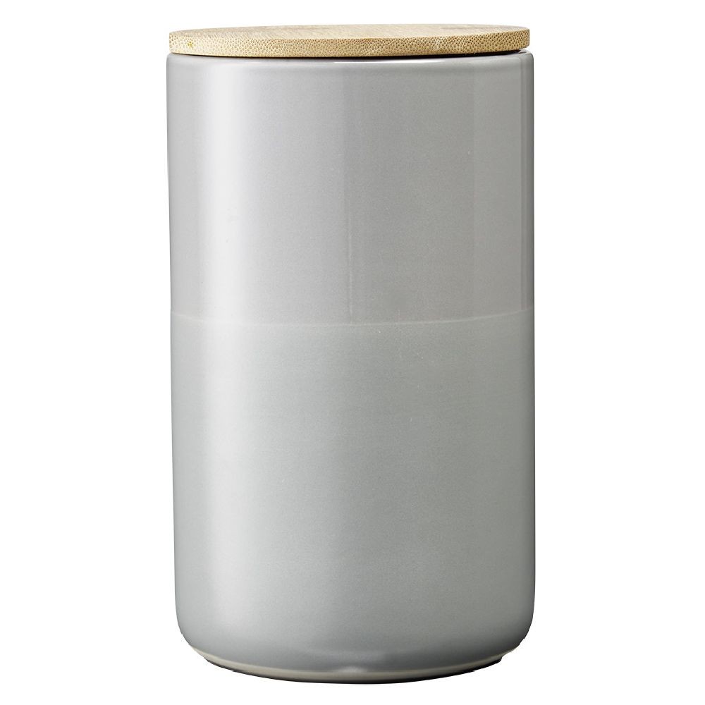 pot en céramique gris avec couvercle en bois h16,5 cm (GiFi-582015X)