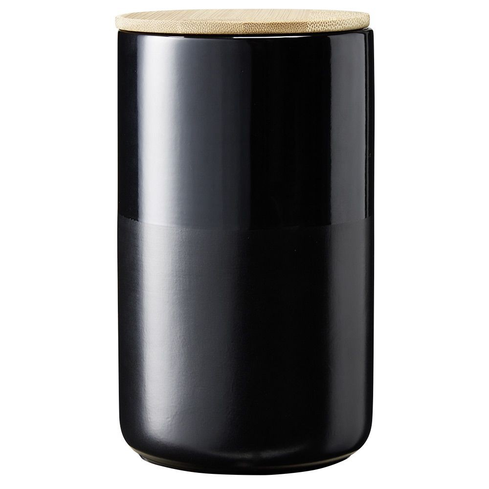 pot en céramique noir avec couvercle en bois h16,5 cm (GiFi-582018X)