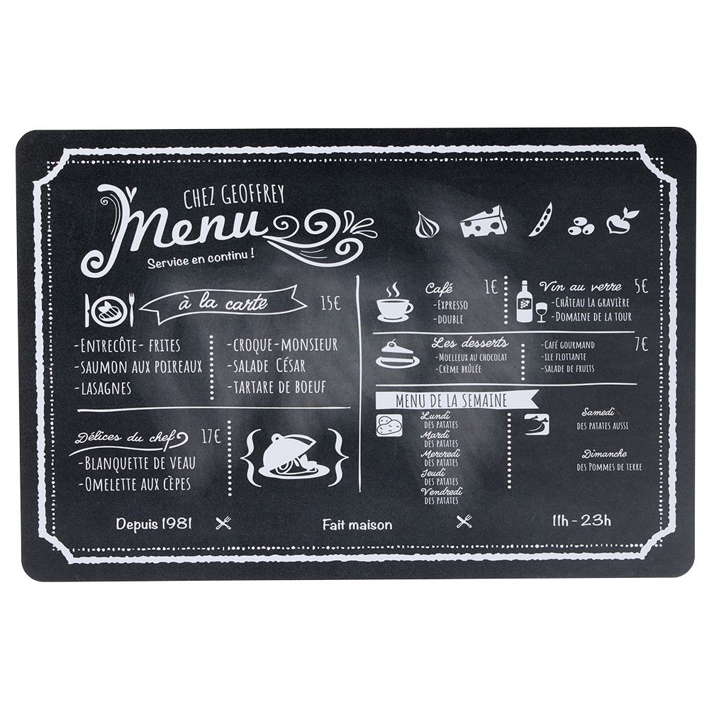 set de table décor menu noir et blanc 45x30 cm (GiFi-583161X)