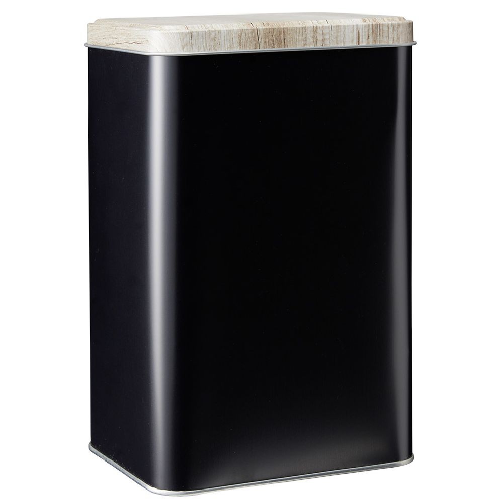 boîte rectangulaire en métal noir avec couvercle effet bois (GiFi-583398X)