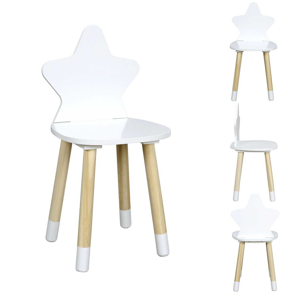 chaise bois enfant dossier forme étoile naturel et blanc 28x27xh54cm (GiFi-590985X)