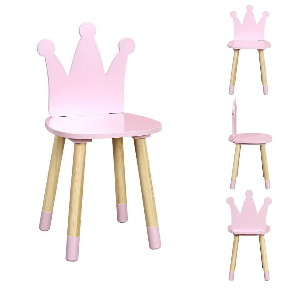 chaise bois enfant dossier forme couronne naturel et rose 28x27xh54cm (GiFi-590988X)