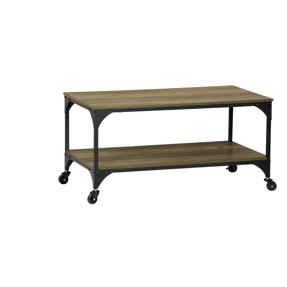 table basse detroit métal bois noir et marron  90x45xh50 cm (GiFi-591295X)