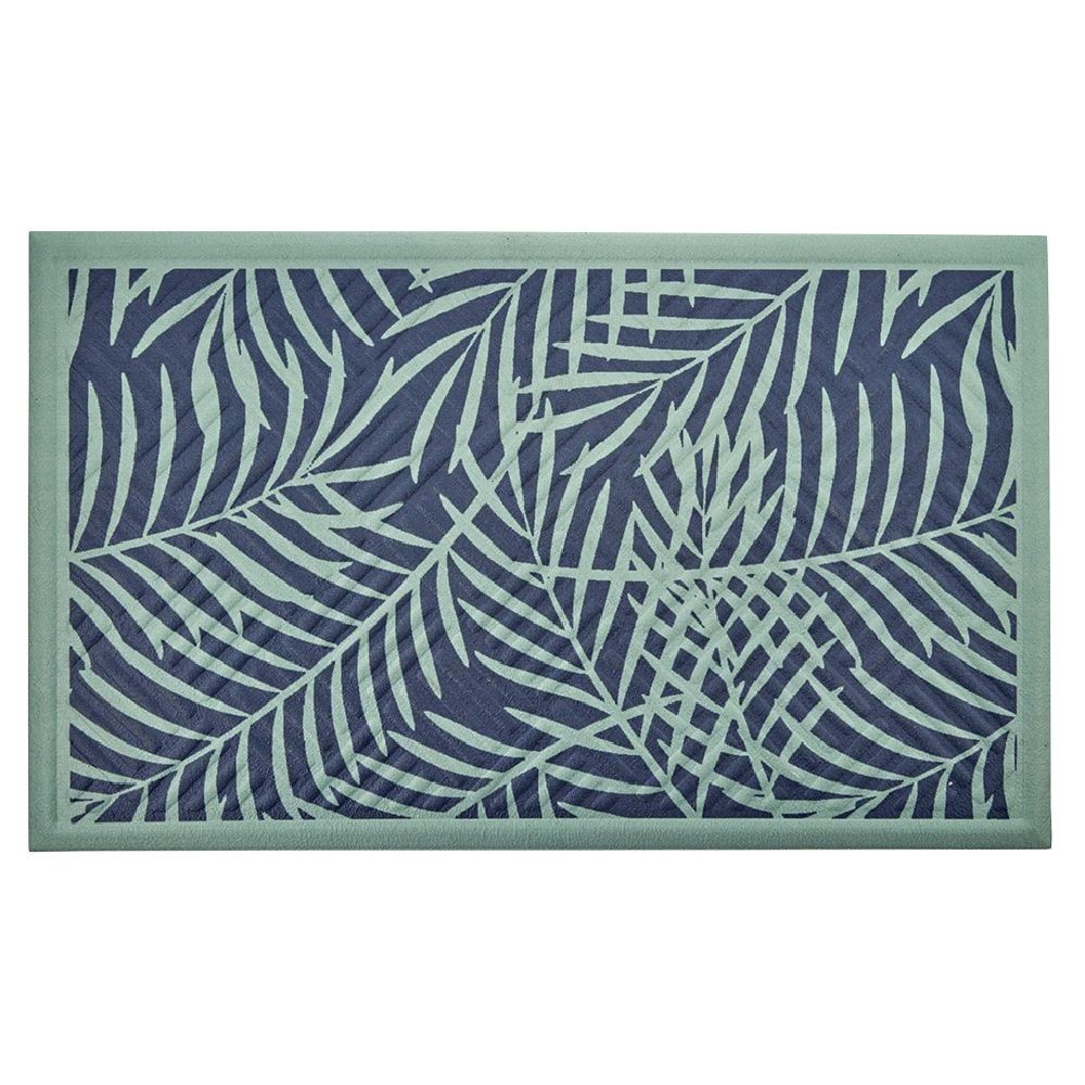 tapis d'extérieur imprimé feuillage vert et bleu 75x45 cm (GiFi-591615X)