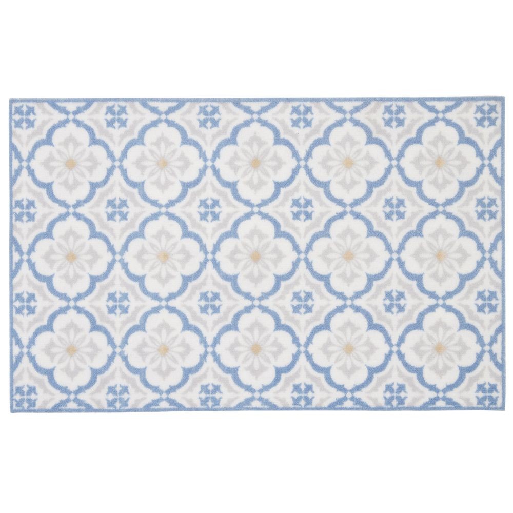 tapis de cuisine imprimé carreau de ciment bleu et blanc 80x50cm (GiFi-591805X)